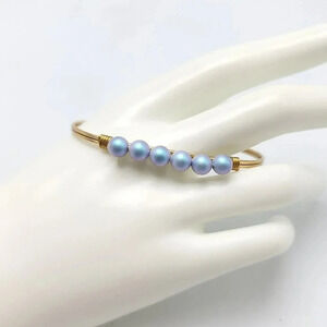 Luca Danni CRYSTAL PEARL Lavender Purple Bangle Bracelet Gold Tone 7"